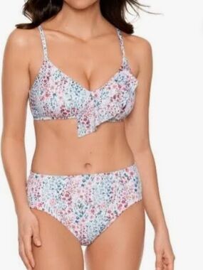 Time and True paradise Garden  High-Waist Bikini - Pink/Blue Floral